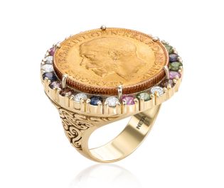 Emerald Gold Coin Ring