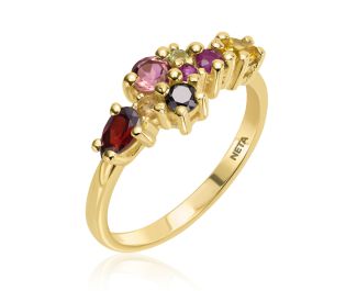 טבעת אבני חן א-סימטרית בהשראת דיין 