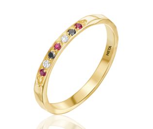 Sparkling Gemstone Channel Set Hammered Band
