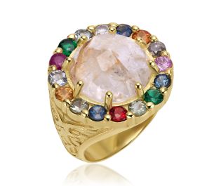 טבעת קוקטייל בהשראת נריה משובצת מגוון אבני חן