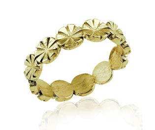 Engraved Polished Daisy Gold Wedding Band, BIG