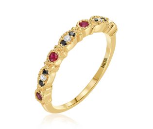  Edwardian Gemstone Half Eternity Ring 14k